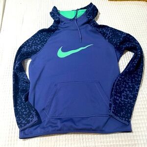 Nike Hoodie Women's Med Purple Aqua Dri Fit Funnel Logo Pullover Kangaroo Pocket